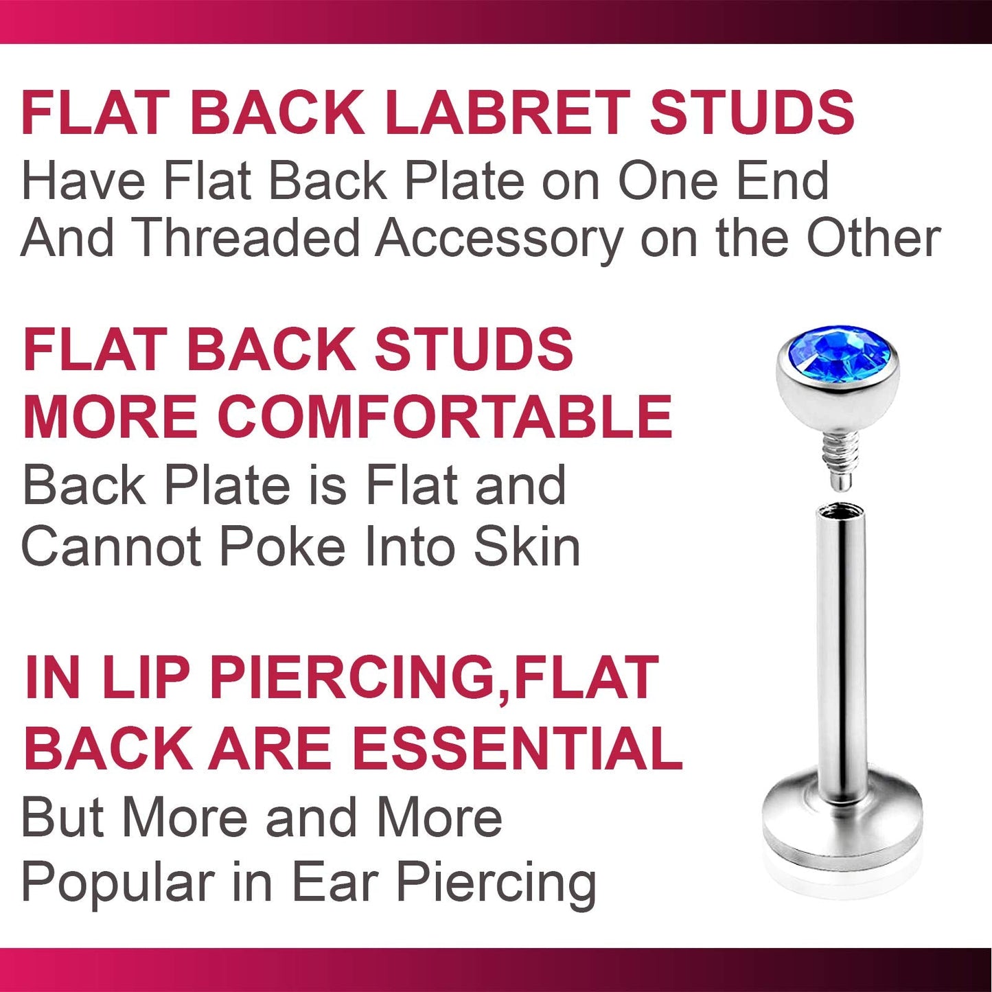 bodyjewellery 3pcs 16g 5/16 Labret Stud Lip Ring Snake Bite Conch Forward Helix Monroe Tragus Dahlia Marilyn Internally Threaded