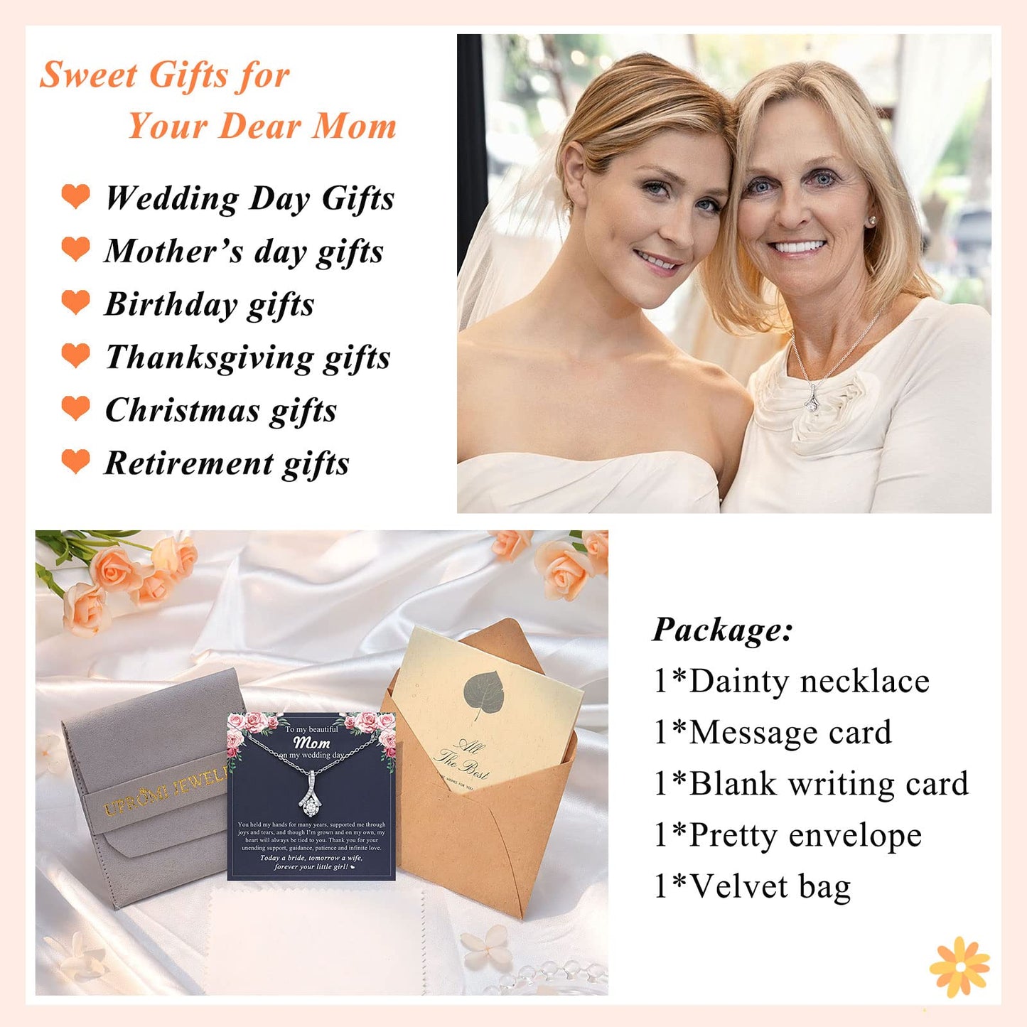 UPROMI Mother of The Bride Gifts from Daughter - Wedding Jewelry for Mom: Silver Dainty Necklace