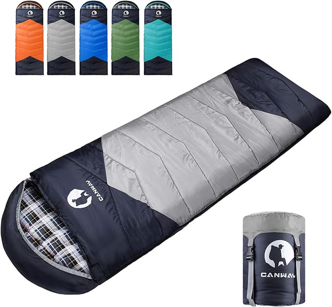 CANWAY Flannel Sleeping Bag for Adults Kids Girls Boys Camping Backpacking Sleeping Bag for Cold & Warm Weather with Compr...