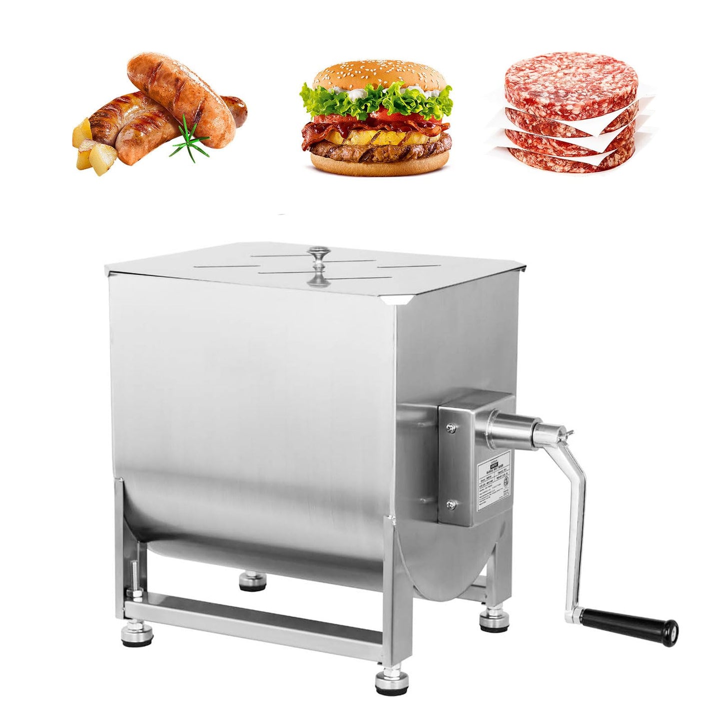 Hakka Manual Meat Mixer 45lb/22.5L, Fixed Tank 30L Stainless Steel Updated Commerial Food Mixer for Meat and Seasonings, Sausage, Burger, Patty