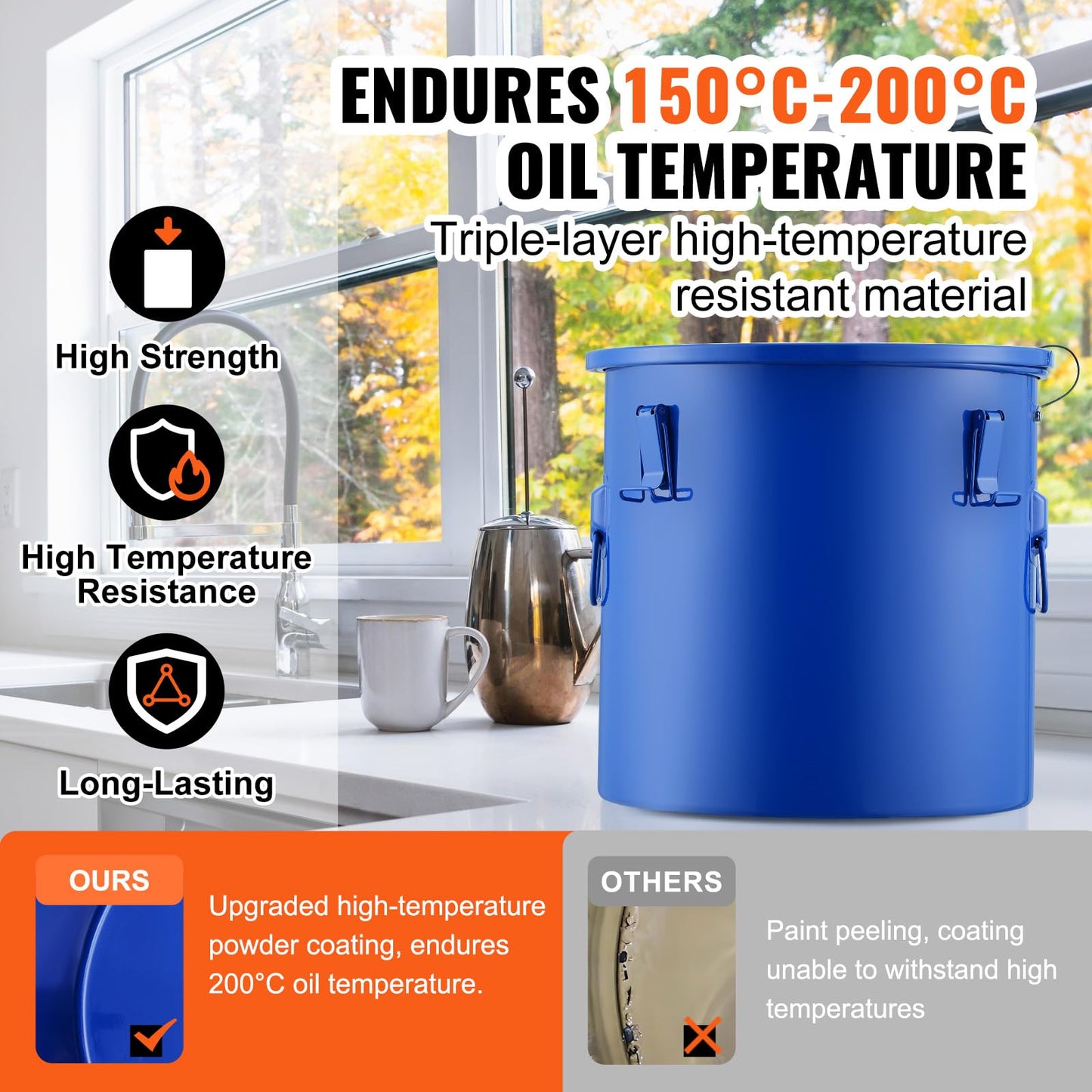 Vevor Fryer Grease Bucket, 8 Gal Oil Disposal Caddy Carbon Steel Fryer Oil Bucket With Rust-Proof Coating, Oil Transport Contain