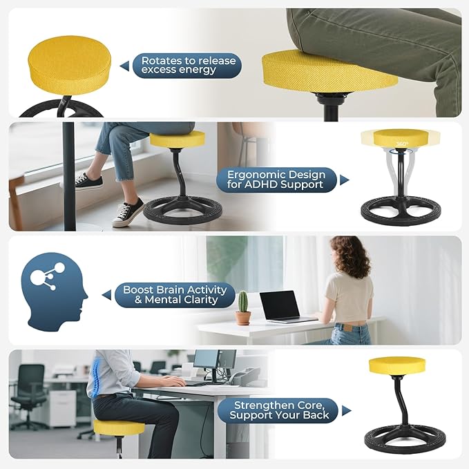 Upaloop ADHD Chair for Kids, Yoga Chairs for Adults, Wobble Stool Active Flexible Seating Desk Chair with Non-Slip Base and Washable Seat Cover for Stability, Balance, Yoga, Office, School, Classroom