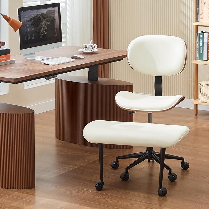 Bestier Cross Legged Office Chair with Wider Bentwood Back Support, Ergonomic Meditation Office Chair for Adults up to 300 lbs, 360° Swivel Adjustable Height for Multi Position White