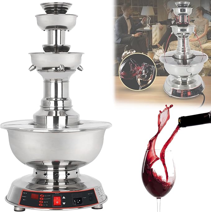 3-Tier Wine Fountain Machine - 3.5L Electric Stainless Steel Beverage Dispenser with 0-100℃ Temperature Adjustment, Suitab...
