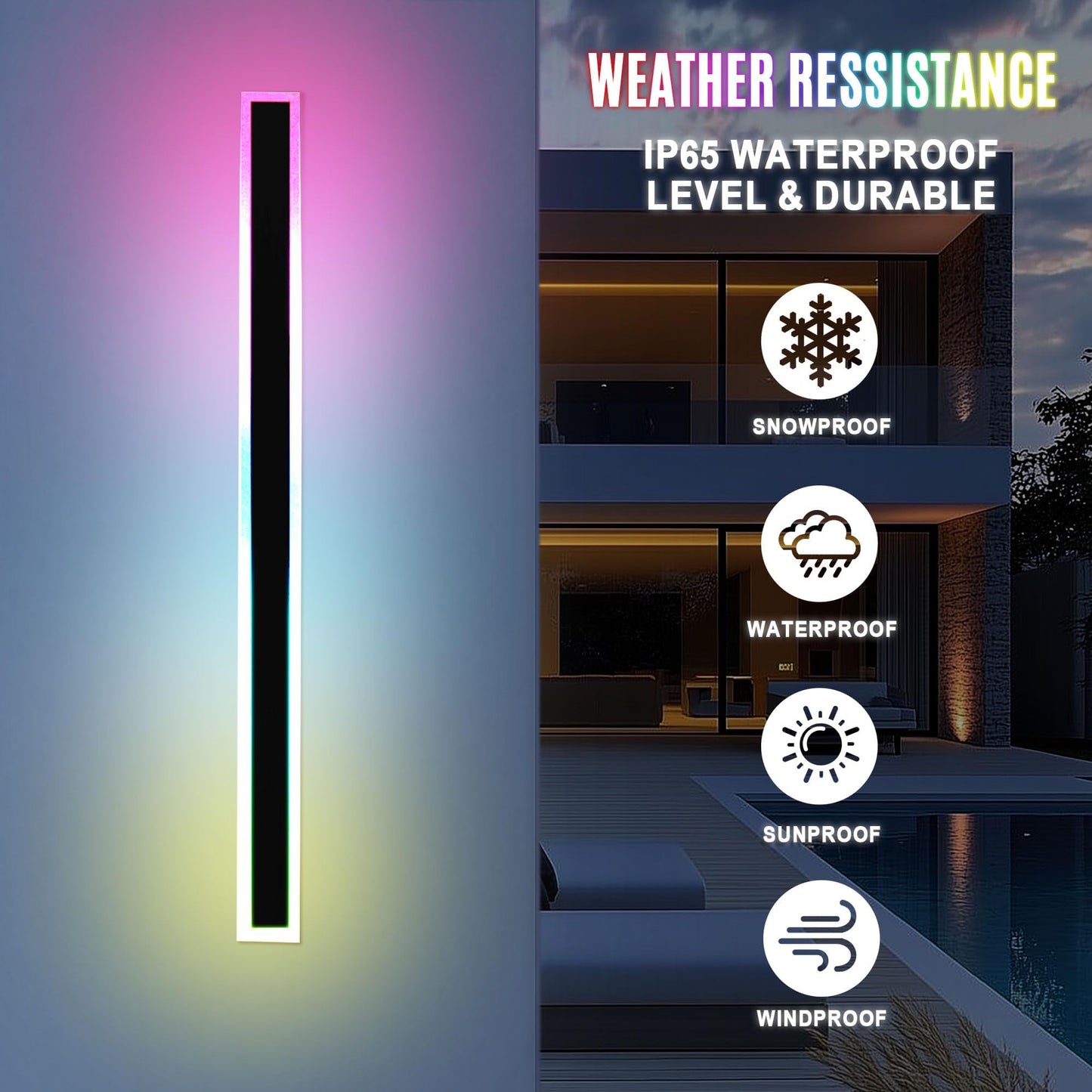 SLARY 2PCS 40" RGBW LED Long Wall Light Outdoor, Black Led Wall Sconces, IP66 Waterproof Wall Lighting, Exterior Light Fixtures Wall Mount, APP Control for Outdoor/Indoor Party Gathering
