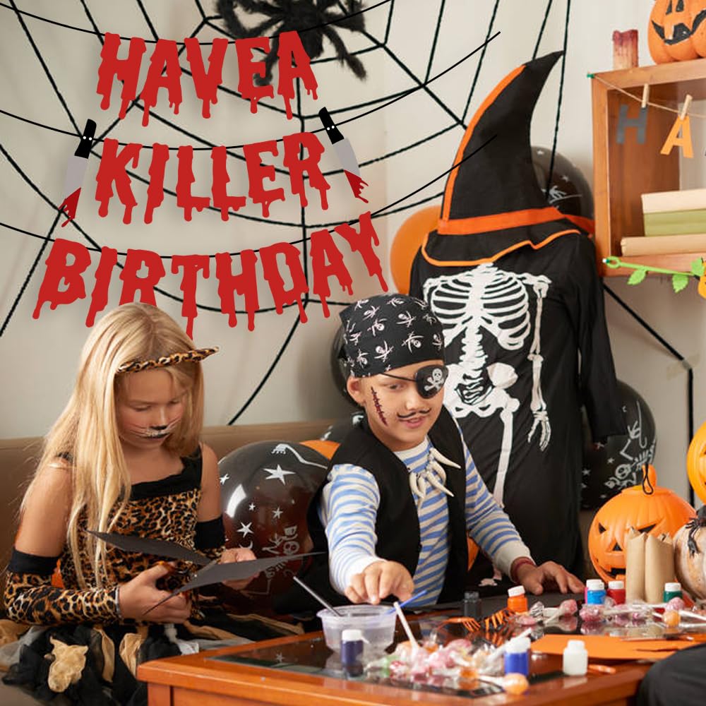 Quimoy Have a Killer Birthday Decorations, Halloween Banner Decorations, with 12 Pcs Bat Wall Sticker Décor Party,Kid Party,Haunted House Decor