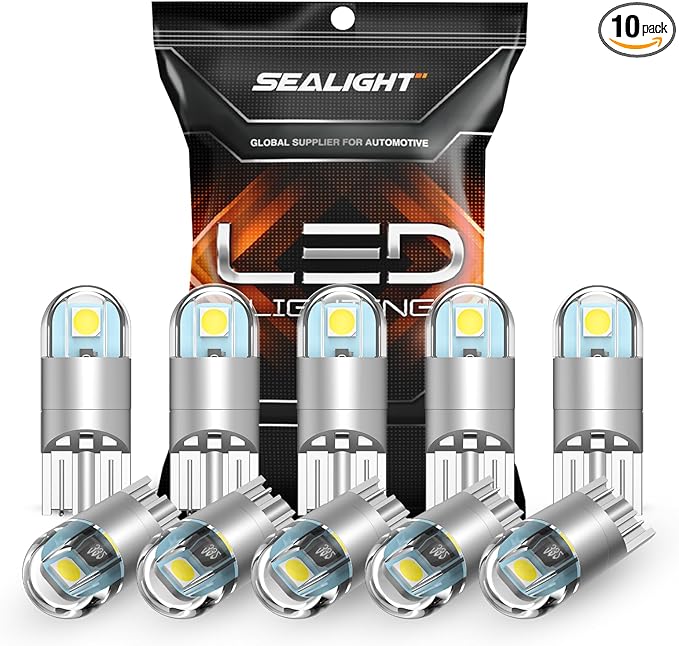 SEALIGHT 194 LED Bulb 6000K White, License Plate Light, Dome Light, T10 168 2825 W5W 3030 Bright Chips Wedge for Replaceme...