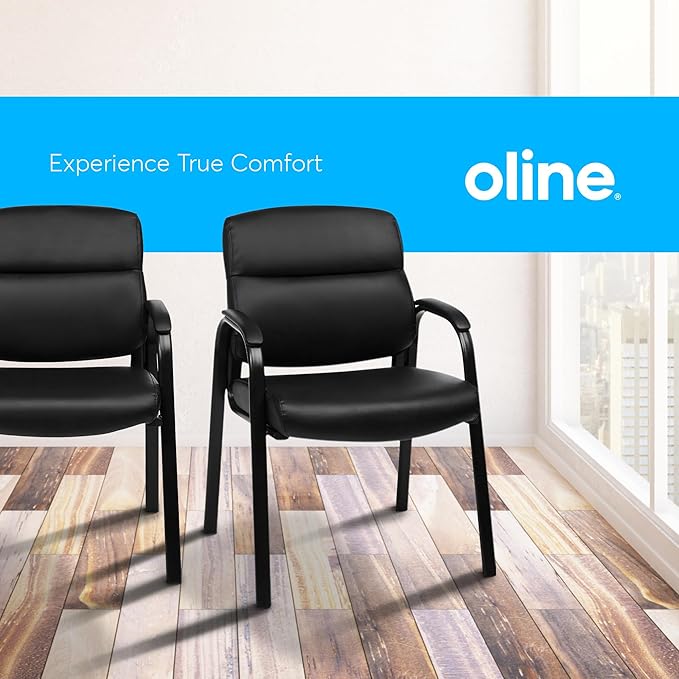 Oline Leather Guest Chair with Padded Arms, Reception Meeting Conference Waiting Room Lobby Home Desk Big and Tall Executive Office Chair, Black (4 Pack)