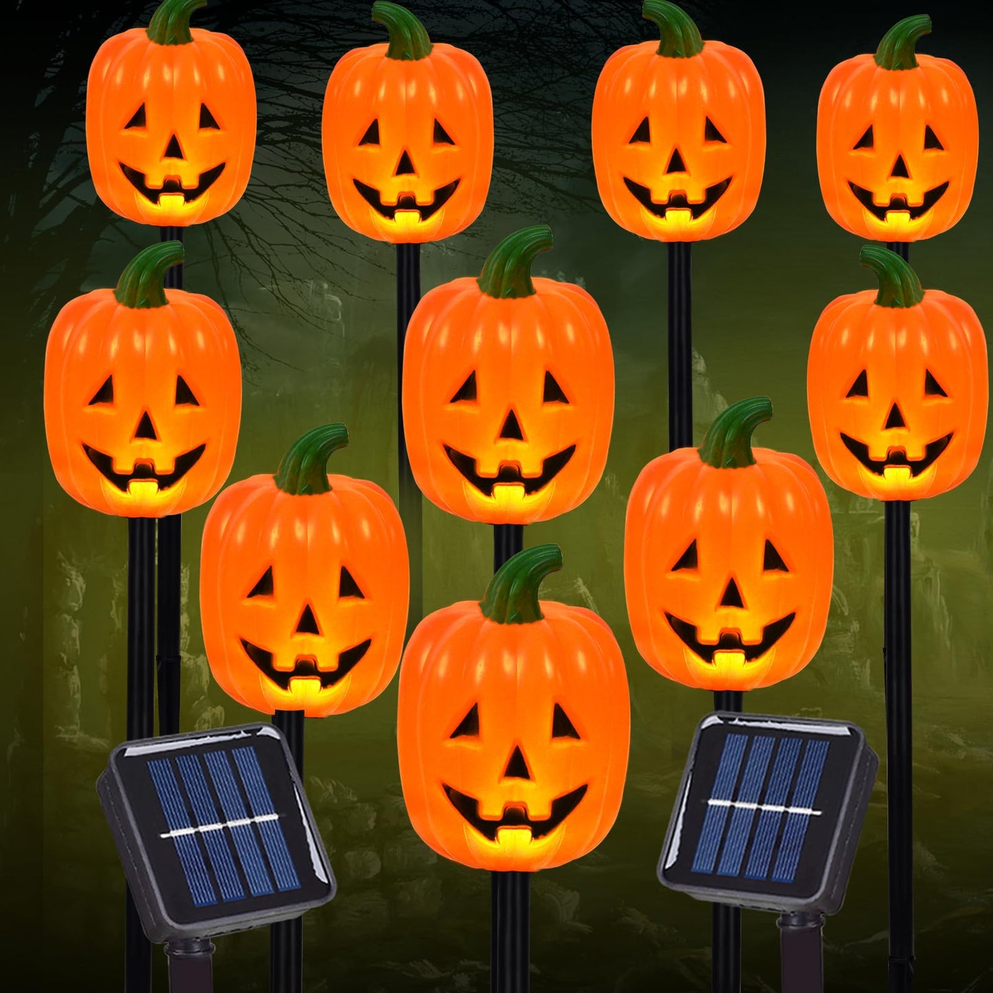 Halloween Pumpkin Stake Lights, Set of 10 Decorative Solar Pumpkin Lights, Waterproof Halloween Decorations for Outdoor Garden and Yard (Pumpkin)