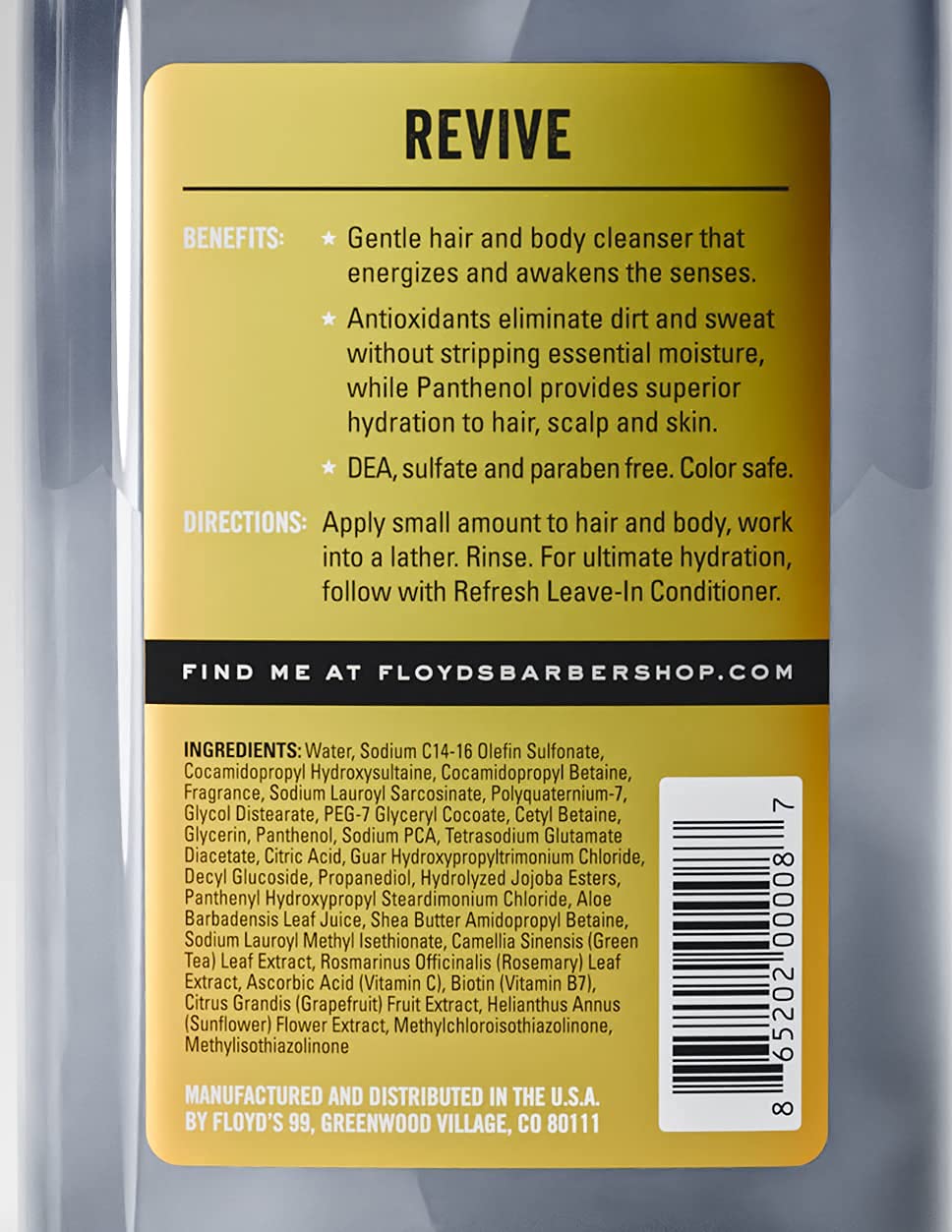 Floyd's 99 Revive 3 in 1 Men's Body Wash - Men's Shampoo, Body Wash, & Face Wash All-in One - Triple Action Formula - Moisturizi