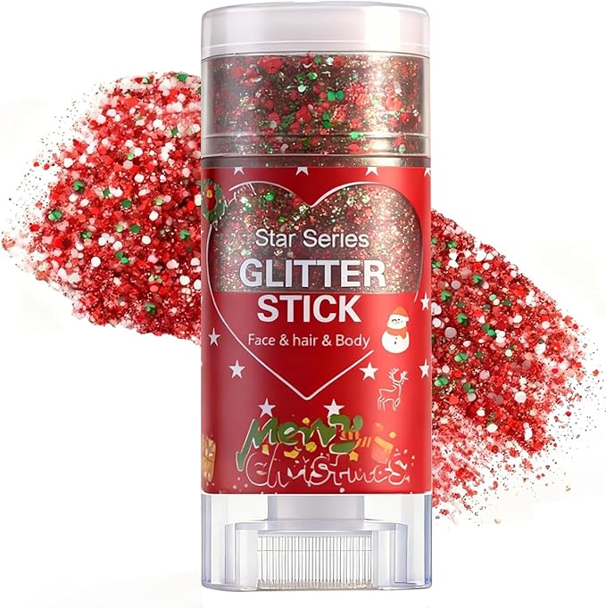 Red Glitter Stick, Hair Glitter for Kids Women,Party Festivel Accessories Outfits for Women Face Glitters Makeup, Long Las...