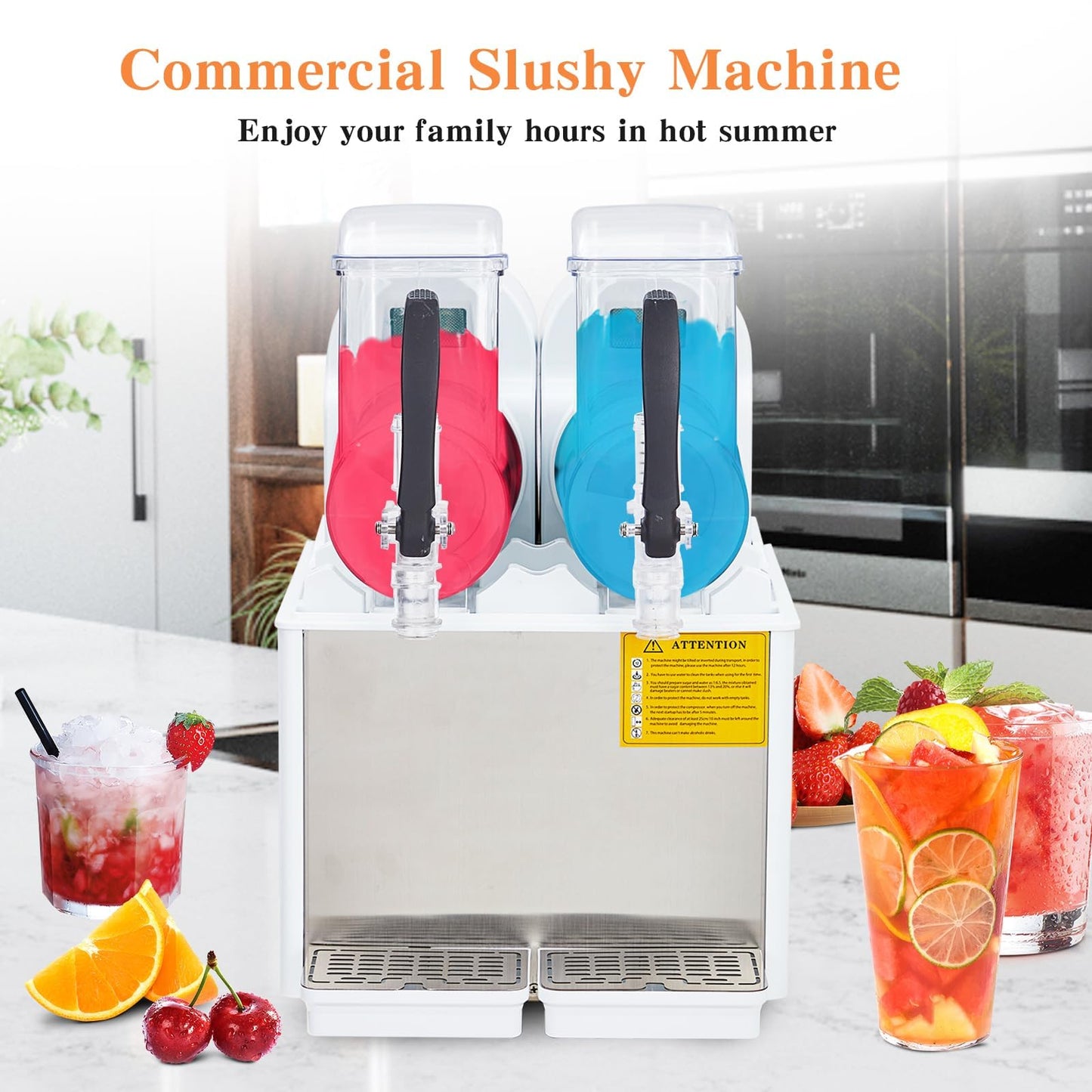 Dual-Tank Commercial Slushie Machine,2 Tank Slushie Machine for Home,4L x 2 Tanks,370W Self-Cleaning Stainless Steel, Simultaneous Two-Flavor Operation, High-Volume Frozen Drink Maker for Cafes & Bars