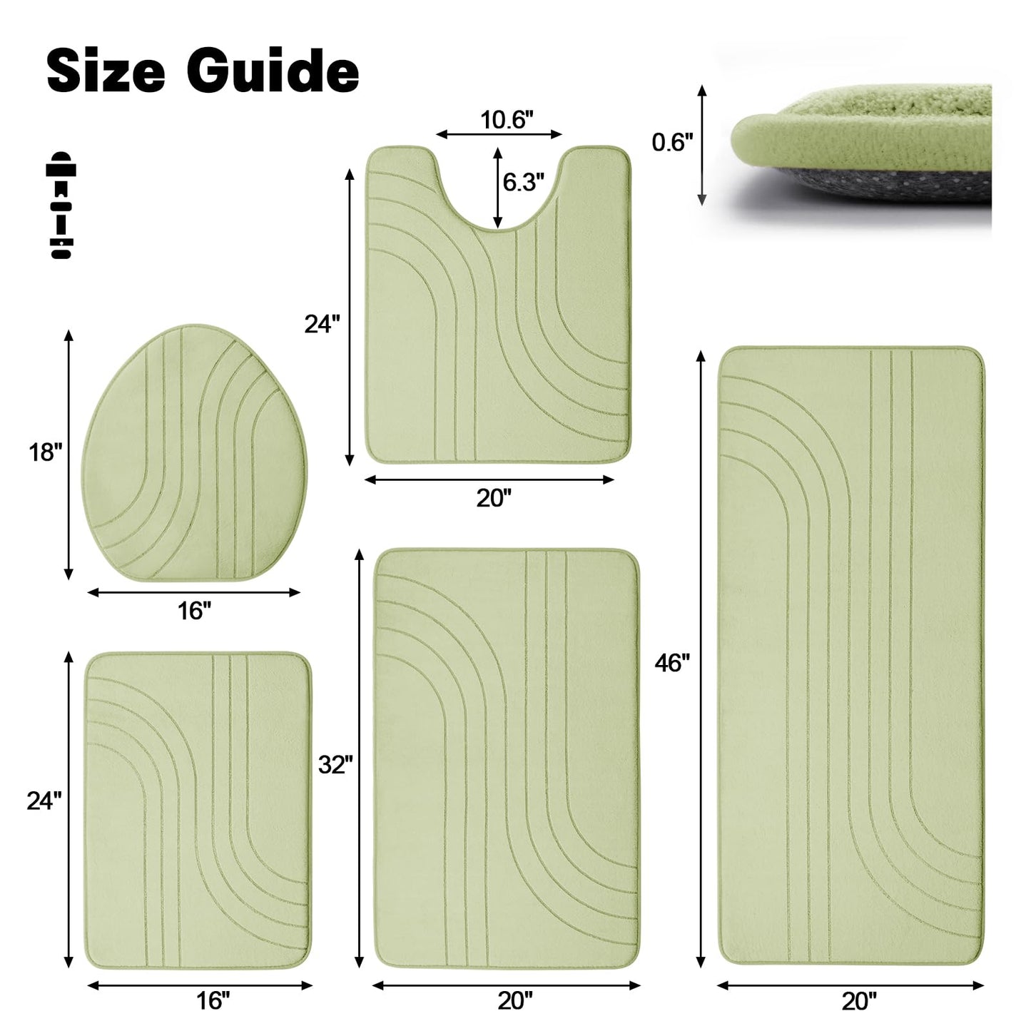 YIHOUSE Bathroom Rug Set, Soft Non Slip Memory Foam Bath Mats, Extra Thick, Machine Washable, Green