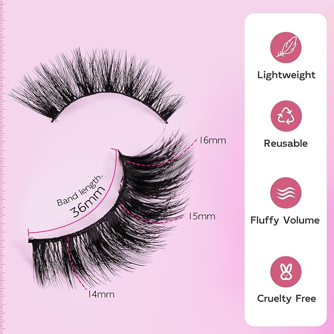 Dramatic Cat Eye lashes - Fluffy Volume False Eyelashes with Lightweight Comfort, Easy Apply Winged Style (8-16mm), Reusable Glam Lashes for All Eye Shapes, 7 Pairs Full-Strip Lashes