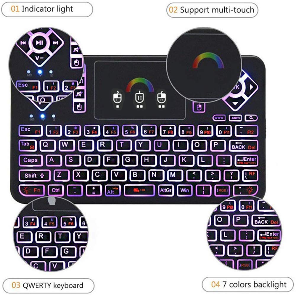 Q9 Mini Wireless Keyboard With Touchpad - Colorful Backlit Small Rechargeable Remote Keyboard For Pc, Raspberry Pi 4, Android Tv