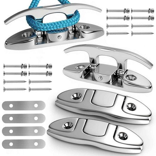 VEITHI 316 Stainless Steel 6 inch Folding Boat Cleats with Back Plate,Flip up Dock Cleats for Deck and Boat,Boat Tie Down Cleats Boat Dock Cleats Folding Cleat Pop Up Cleat with Fasteners(4 Pack)