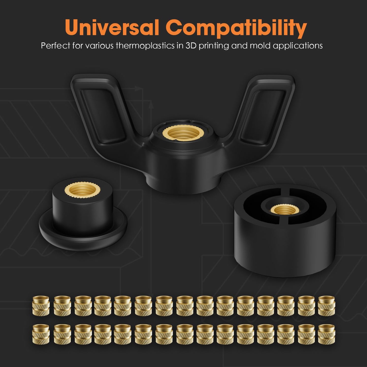HANGLIFE Heat-Set Threaded Inserts, M3 Heat Set Insert for 3D Printing Components and Plastic Parts - Brass Metric Knurled Nuts (100 Pieces)