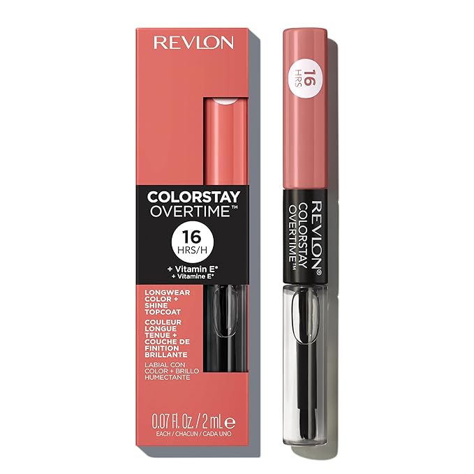 Revlon Liquid Lipstick with Clear Lip Gloss, ColorStay Overtime Lipcolor, Stocking Stuffer for Women, 510 Boundless Nude, 0.07 fl oz