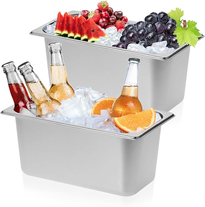 OwnMy 2PCS Ice Buckets for Parties, Stainless Steel Ice Bucket for Freezer, Metal Ice Cubes Bins Storage Container for Fre...