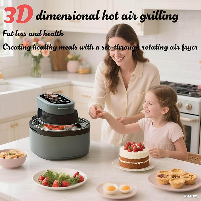 Rotatable 8-in-1 Air Fryer Toaster Oven Combo 7.5QT Large Glass Air Fryer, Rapid HotAir Tech, Family-Size Smart Cooker, Trending Modern Kitchen Essential for Healthy Meals,Random color