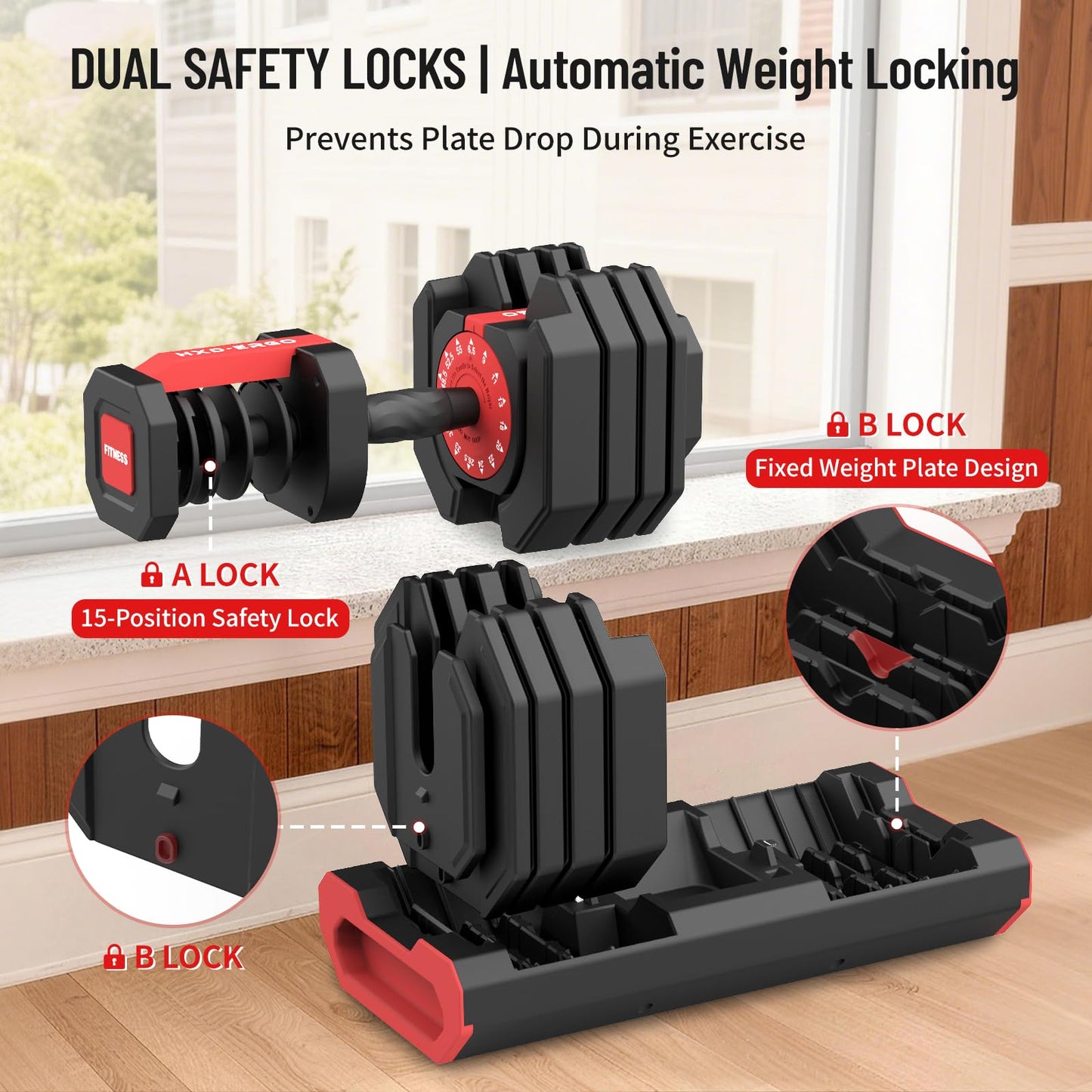 HXD-ERGO 15 IN 1 Adjustable Dumbbell Set/Single, 1-Second Quick Change Weights, 55/110 LBS Free Weights Adjustable Dumbbell with Anti-Slip Grip & Secure Lock, Space-Saving Home Gym Equipment for Men/Women Full Body Workout (Pair, 110LBS)