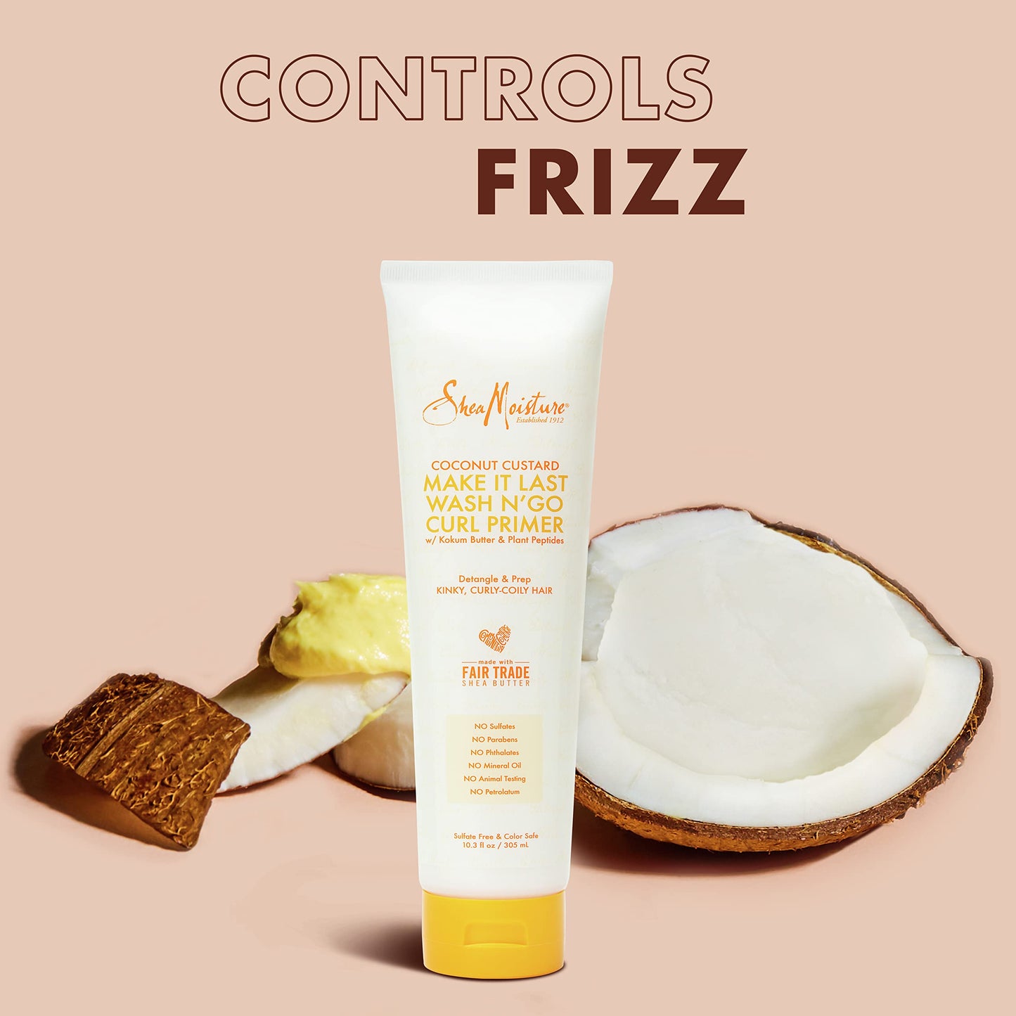 SheaMoisture Coconut Custard Curl Defining Cream - Make It Last Wash N' Go Primer, Enhancer & Detangler for Wavy & Curly Hair, O