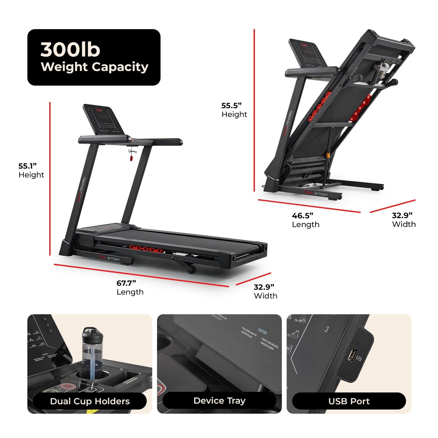 Sunny Health & Fitness Excel Smart Auto Incline/Decline for Home Use, 20” Wide Running and Walking Deck, Flex Shock Suspension with 300 LB Weight Capacity Bluetooth SunnyFit App - SF-T723017