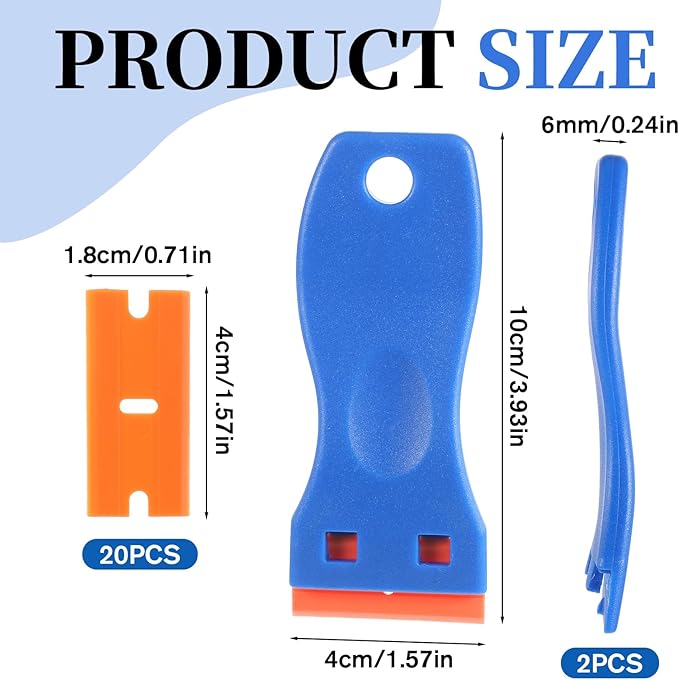 2Pcs Plastic Razor Blade, Plastic Scraper, No Scratches Scrapers Tool Remove Label Decal Tool, Cleaning Scraper Remover for Removal Floor, Decals, Paints