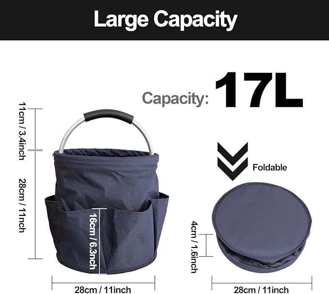 Bucket 17L Cleaning Organizer with Handle with 6 Pockets Foldable Storage Blue Portable Cleaning Bucket Bag Shower Box Home Garden Multifunctional Camping Storage Basket (Blue)
