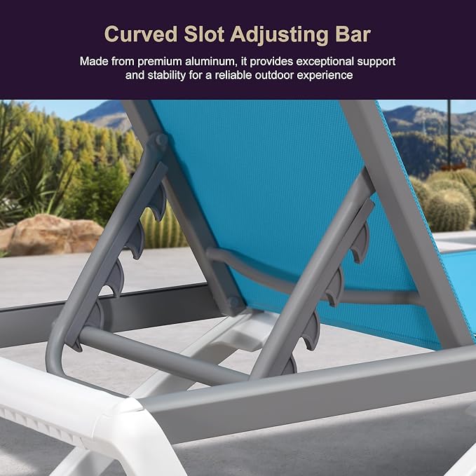 PURPLE LEAF Patio Chaise Lounge Chair Set Outside Aluminum Plastic Stackable Tanning Chairs with Side Table for Pool Sunbathing Beach Deck Outdoor Lounger, Turquoise Blue