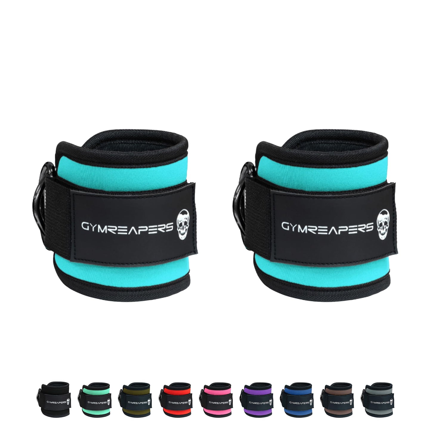 Gymreapers Ankle Straps (Pair) For Cable Machine Kickbacks, Glute Workouts, Lower Body Exercises - Adjustable Leg Straps with Neoprene Padding (Cyan, Pair)
