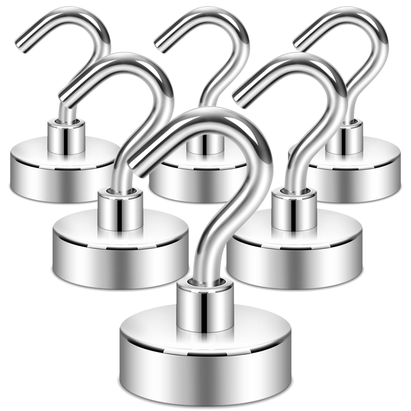 Neosmuk Magnetic Hooks,Heavy Duty Earth Magnets with Hook for Refrigerator, Extra Strong Cruise Hook for Hanging, Magnetic Hanger for Cabins, Grill (Silver, 6 Pack)
