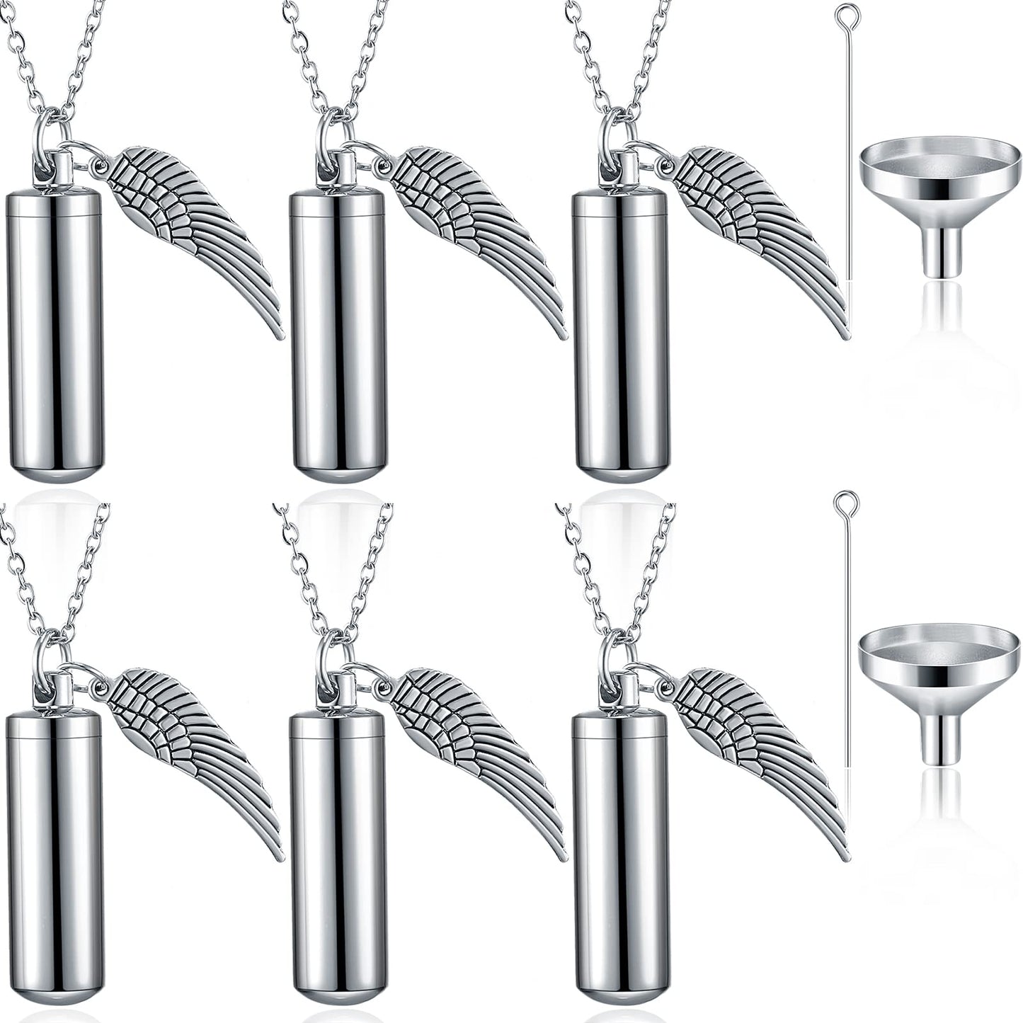 MTLEE Urn Necklace for Ashes Cremation Jewelry for Ashes, 6 Pieces Stainless Steel Cremation Jewelry for Women Men, Memorial Nec