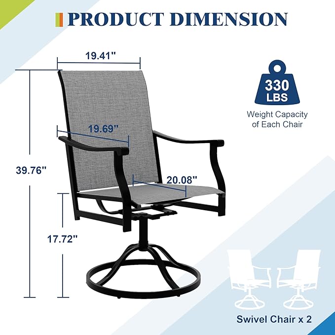 Outdoor Swivel Dining Chairs with Textilene Breathable Back, Swivel Patio Dining Chairs Set of 4, SwivelPatio SlingChairs Set for Poolside Lawn Garde