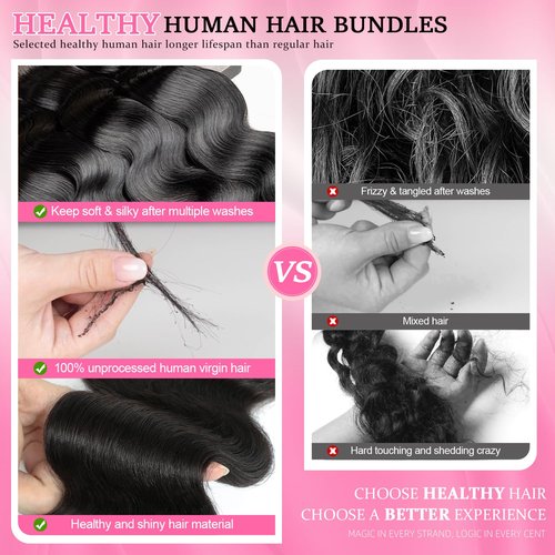 12A Body Wave Bundles Human Hair 18 20 22 Inch - 100% Unprocessed Human Hair Bundles Brazilian Raw Virgin Hair 3 Bundles Quick Weave Human Hair Extensions Natural Color