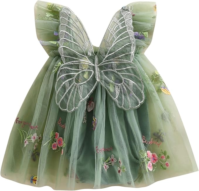 Newborn Infant Baby Girls Clothes Flower Butterfly Embroidery Sleeveless Romper Tulle Mesh Dress Toddler Bodysuit