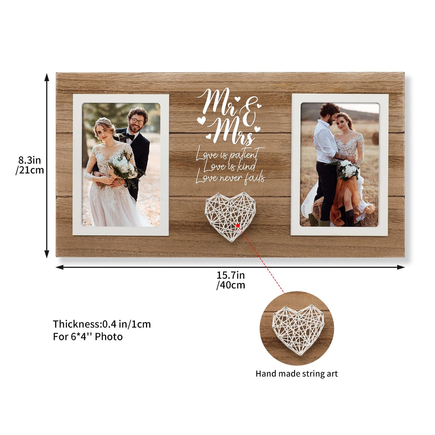 Calibron Personalized Wedding Gifts for Couples, Bridal Shower Gift for Bride, Mr & Mrs Photo Frame Holds 2pcs 4x6 Pictures, Unique Wedding Gifts for Newlyweds
