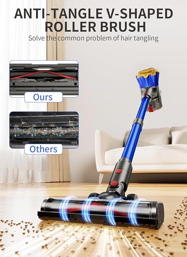 Cordless Vacuum Cleaner, 450W 48Kpa Powerful Stick Vacuum, Up to 65Mins Rechargeable Battery, Vacuum Cleaners for Home Anti-Tangled Lightweight Handheld for Hardwood Floor, Carpets, Pet Hair
