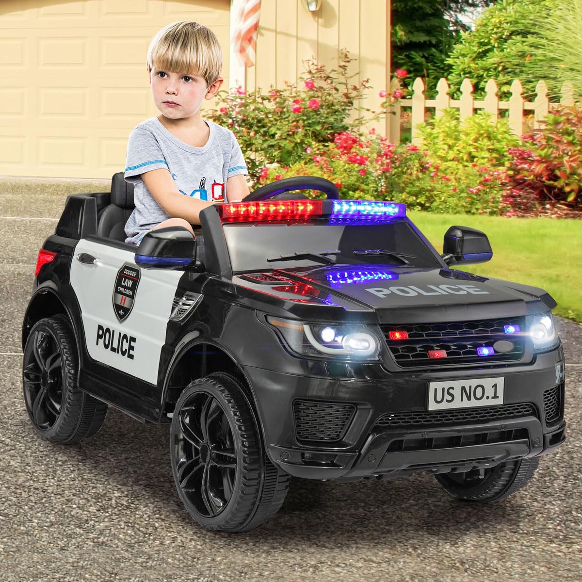 Police Car Ride On TOBBI Kid Car Cop Car for Kids to Drive with Parent Remote 12V Big Police Car Toys for Boys Toddler Electric Police Cars for Kids Ages 3-6 with Lights and Siren, Black