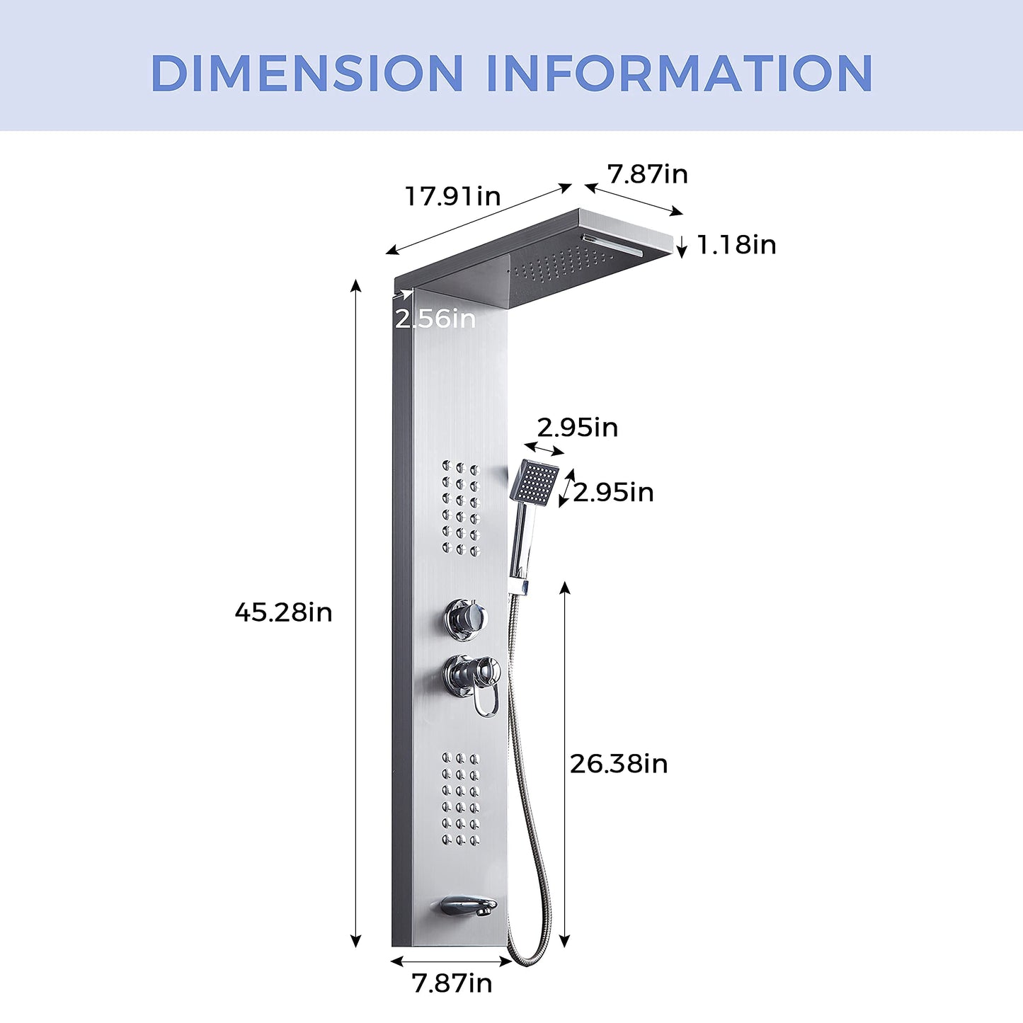 Delavin Stainless Steel Shower Panel Tower System, Wall-Mount Complete Shower Panel with Rainfall Waterfall Shower Head, Massage Body Jets, Tub Spout, Handheld Shower, Brushed Nickel