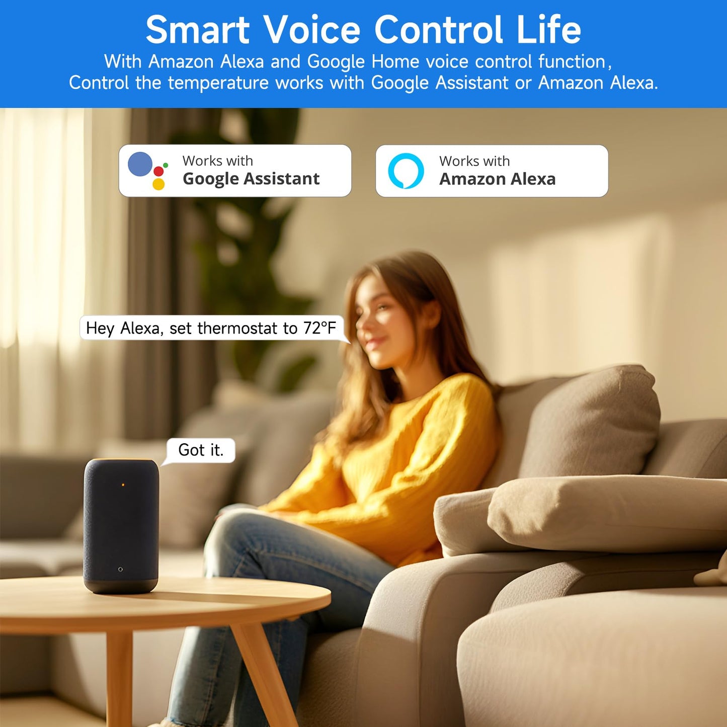 WiFi Smart Thermostat for House with C-Wire Adapter, Programmable Thermostat Compatible with Alexa and Google Assistant,Remote Control Tuya/Smart Life, Energy Saving, C-Wire Require