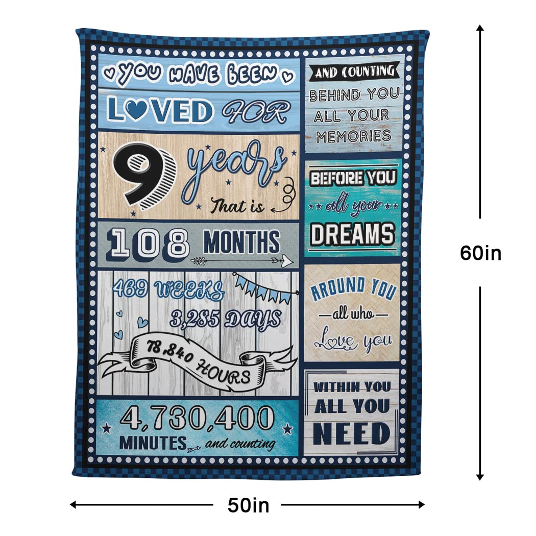 9 Year Old Boy Birthday Gift, Super Soft and Warm Happy Birthday Blanket, Digital Heartwarming Sentences Creative Design Ideal Gifts for 9th, 50"x60"