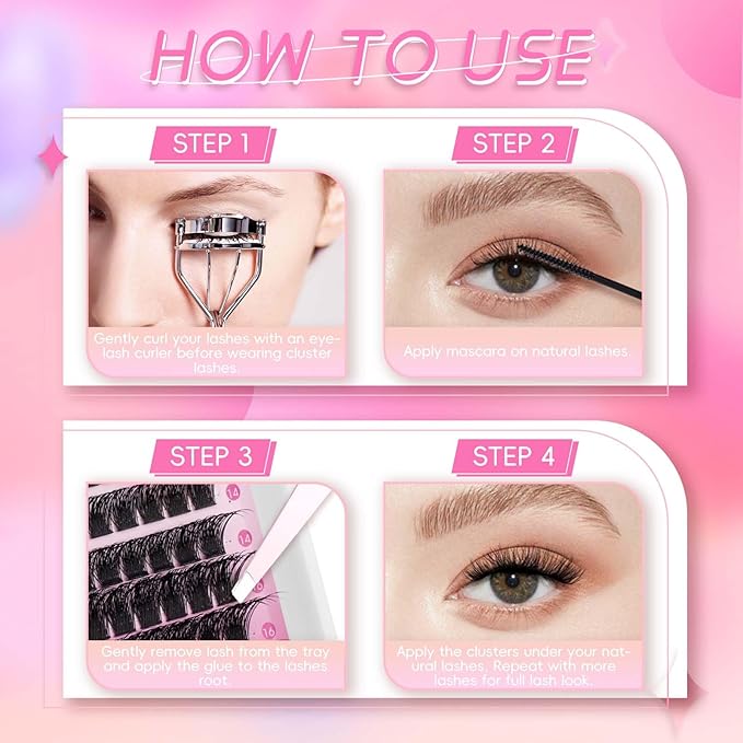 Lash Clusters 10-16mm 144pcs Mixed Tray Individual Lashes D Curl Individual Lashes Cluster Eyelash Extensions DIY Lash Extensions Eyelash Clusters Eyelash Extension Kit at Home (J04-0.07D, 10-16mm)