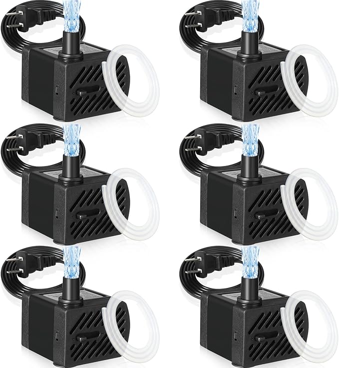 Set of 6 Fountain Pump Mini Small Water for Aquarium 50GPH 3W Submersible Water Quiet Water Fountain Pump with 3.3 ft Tube...