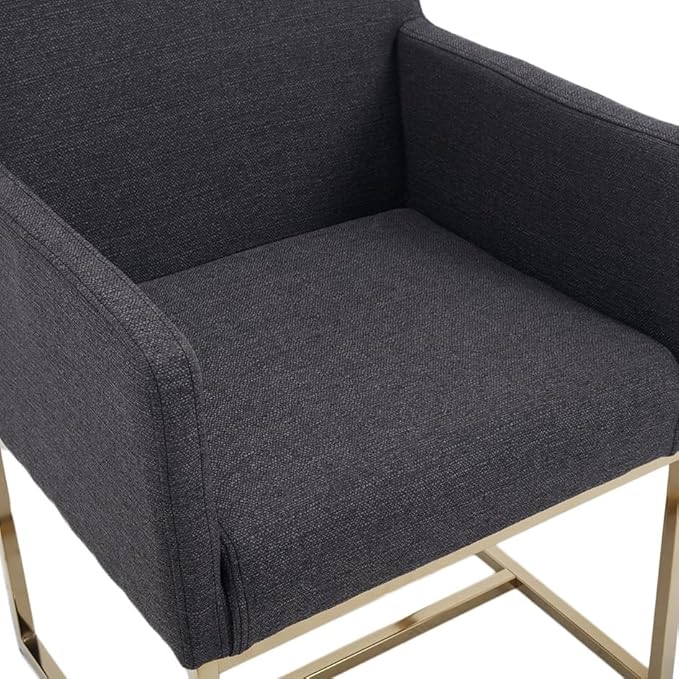 BESTANO Upholstered Dining Chairs with Armrest Set of 4 Mid Century Modern Accent Chairs Armchairs with Gold Metal Frame, Modern Kitchen & Dining Room Chairs, Charcoal