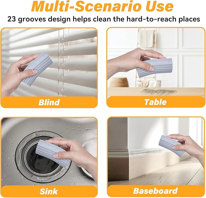 2-Pack Damp Clean Duster Sponge, Magic Sponge Eraser Baseboard Cleaner Tool, Dusters for Cleaning Blinds, Glass, Vents, Railings, Mirrors,Window Track Grooves and Faucets