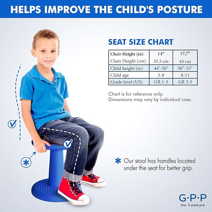 Gpack-pro Kids Wobble Stool – Improves Focus Attention – Non-Slip Base - Wiggle Chair Active Flexible Seating for Preschool Kindergarten Elementary School Party 14-Inch High (Blue)