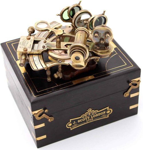Handmade Astrolabe Brass Sextant inbuild Compass with Hardwood Box.