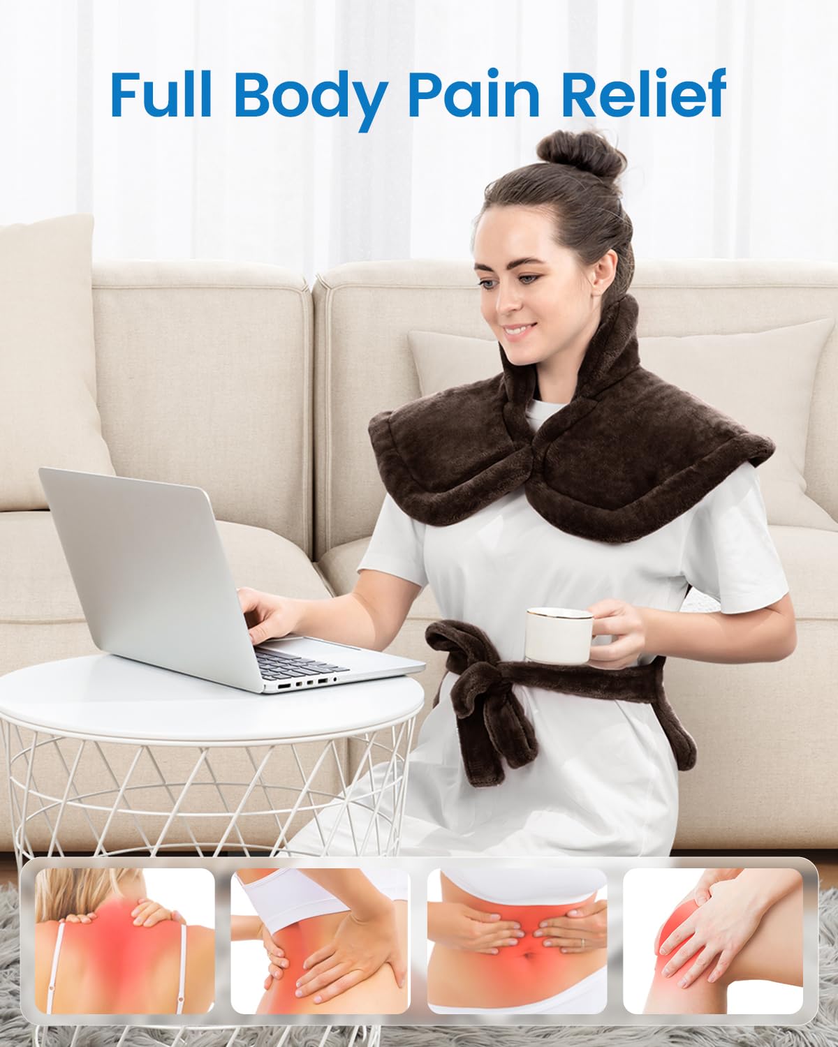 RENPHO Heating Pad for Back, Valentines Day & Birthday Gifts for Her Him Women Men, Electric Heat Pad for Neck and Shoulder, FSA Eligible Items Only List, Fast Heating, ETL Certified, 24"x33", Brown