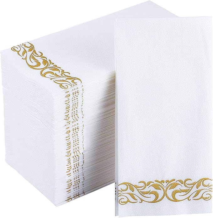 JOLLY CHEF 100 Disposable Hand Towels, Soft and Absorbent Linen Feel Dinner Napkin, Elegant Decorative Paper Guest Towels ...
